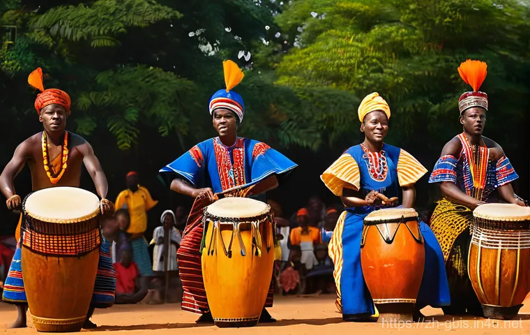 기니비사우에서의 예술 축제와 문화 행사 - A vibrant, lively street parade during the Guinea-Bissau Carnival. Participants are adorned in elabo...