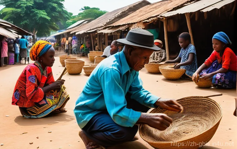 기니비사우에서의 예술 축제와 문화 행사 - An energetic traditional Gunbe dance performance taking place at sunset in Guinea-Bissau. Dancers, b...