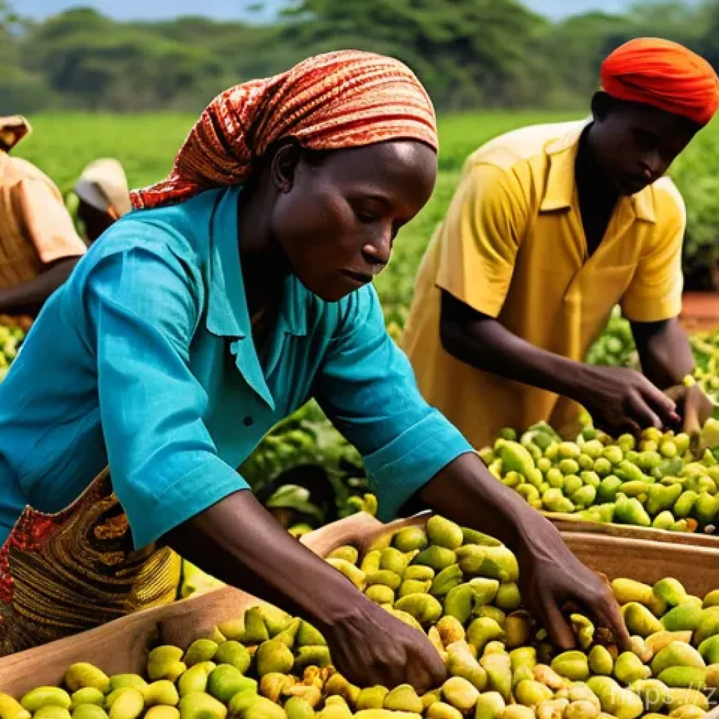기니비사우의 주요 무역 품목과 특산물 - **Prompt 1: "The Golden Harvest of Cashew Country"**
    A vibrant and detailed scene capturing the ...