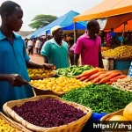 기니비사우에서 생활하는 외국인의 경험담 - **Guinea-Bissau Market Scene: A Kaleidoscope of Life and Flavors**
    Generate an image depicting a...