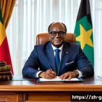 기니비사우의 정치 체제와 정부 구조 - A detailed, realistic depiction of the President of Guinea-Bissau in a formal setting, dressed in el...