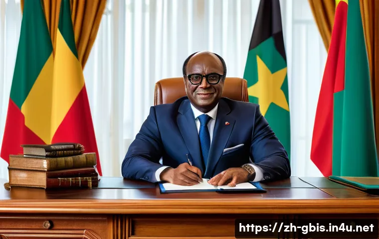 기니비사우의 정치 체제와 정부 구조 - A detailed, realistic depiction of the President of Guinea-Bissau in a formal setting, dressed in el...