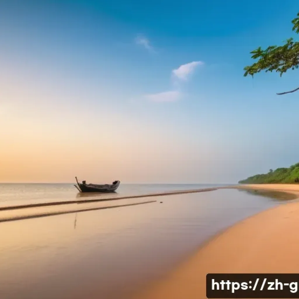 기니비사우의 해변 여행지 추천 - A pristine, untouched tropical beach in Guinea-Bissau at sunrise, featuring soft white sand gently c...