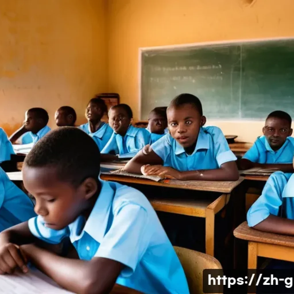 기니비사우에서 유학과 교육 기회 - A modern classroom scene in Bissau, Guinea-Bissau, showing children in school uniforms attentively l...
