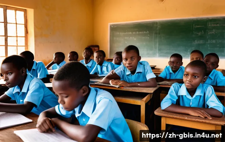 기니비사우에서 유학과 교육 기회 - A modern classroom scene in Bissau, Guinea-Bissau, showing children in school uniforms attentively l...