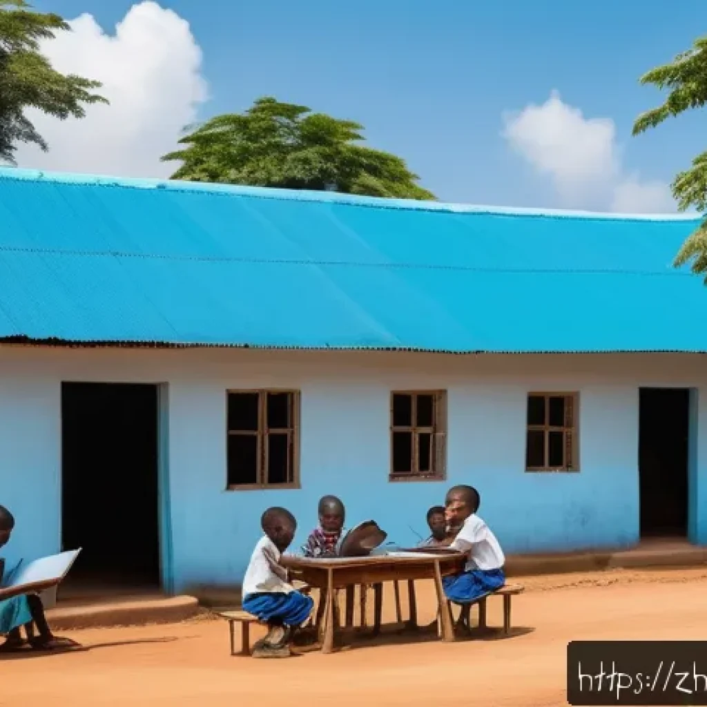 기니비사우에서 인터넷과 통신 환경 - A vibrant rural school scene in Guinea-Bissau with children using tablet computers for online learni...