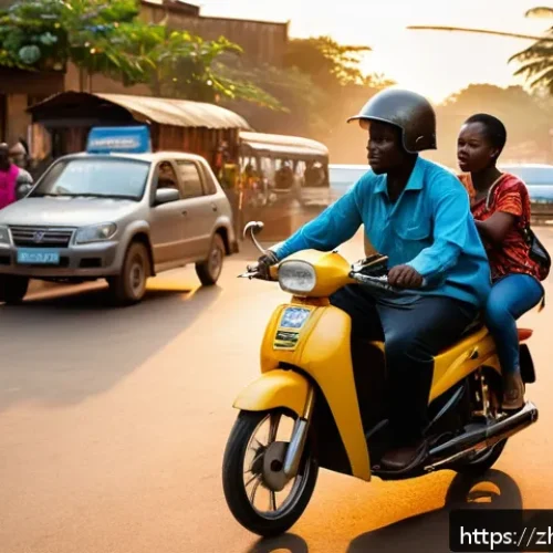 기니비사우에서 교통비와 이동 수단 비교 - A bustling city street scene in Guinea-Bissau at dusk, featuring a variety of urban transportation o...